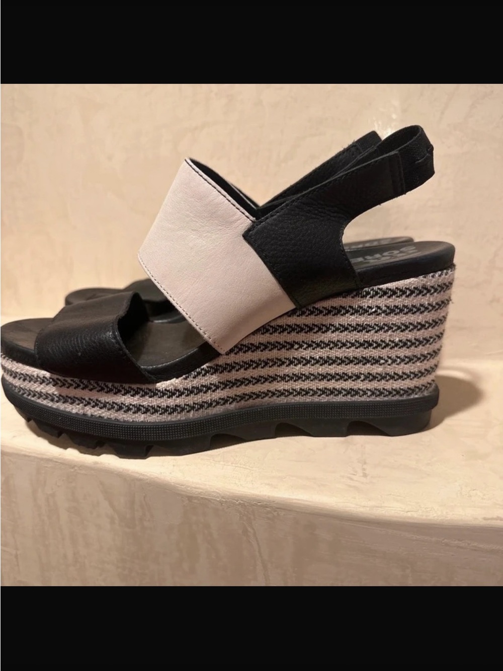 Sorel Black & White Espadrille Platform Sandals